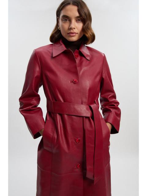 KAREN MILLEN Leather Collared Belted Trench Coat