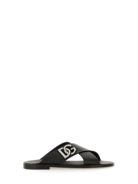 Dolce & Gabbana LEATHER SANDAL WITH LOGO