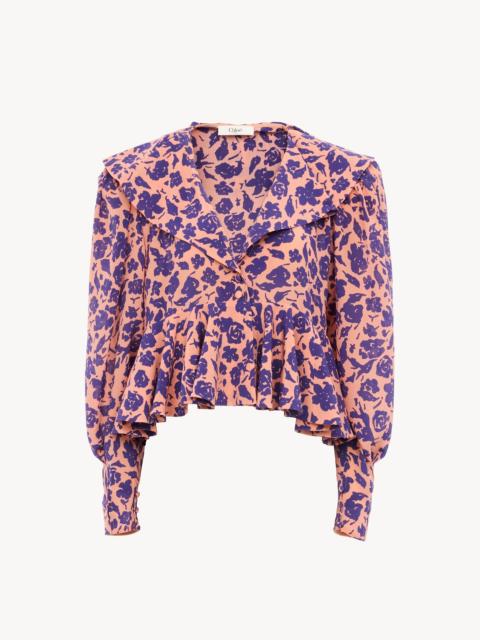 Chloé V-NECK RUFFLE TOP IN CRÊPE DE CHINE