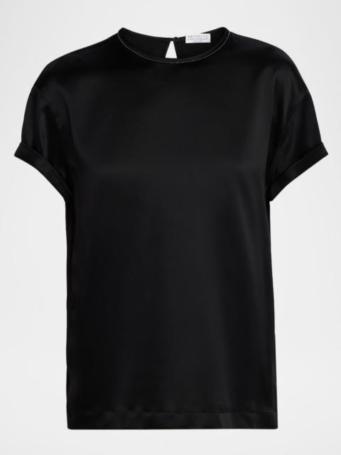 Brunello Cucinelli Monili Stretch Satin T-Shirt