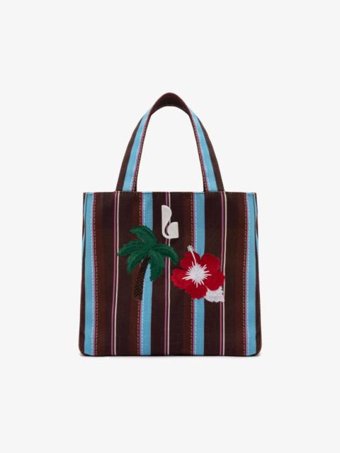 Larroudé Poppy Mini Tote Bag In Brown And Azure Raffia