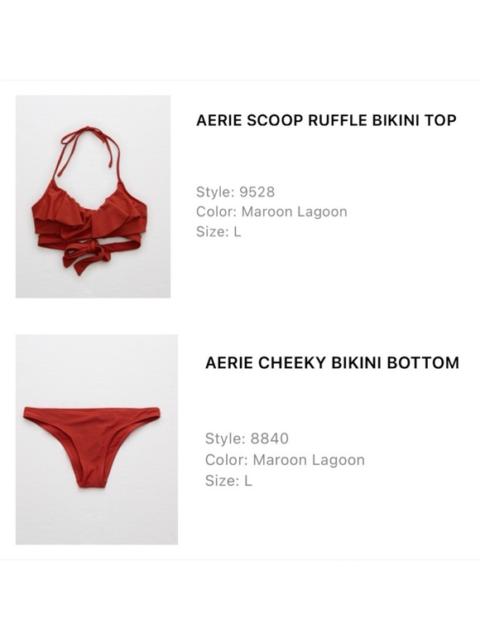 Other Designers Aerie Scoop Ruffle Bikini Top + Cheeky Bikini Bottom in Maroon Lagoon
