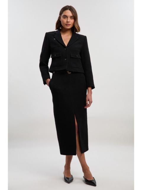 KAREN MILLEN Textured Tweed Tailored Belted Pencil Skirt