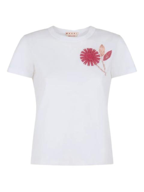 Marni Organic Cotton T-Shirt With Embroidered Camellia