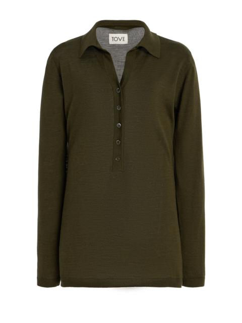 TOVE Austine Wool-Silk Polo Sweater green