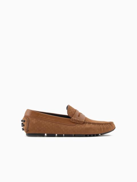 EMPORIO ARMANI Leather driving loafers with all-over embossed pattern