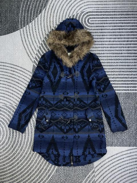 Other Designers Japanese Brand - Vtg BB Dakota Aztex Wool Blend Faux Fur Trim Hooded Jacket