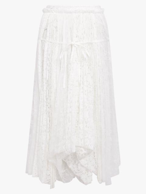 JW Anderson MIXED LACE ASYMMETRIC PLEAT MIDI SKIRT | WHITE