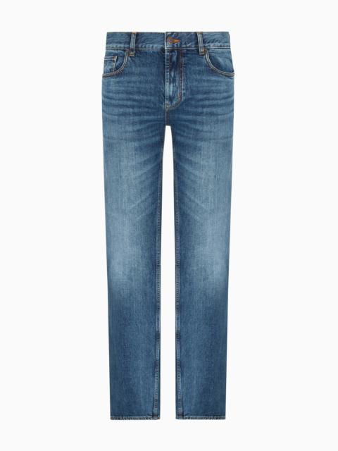 EMPORIO ARMANI J76 STRAIGHT-FIT, WASHED-DENIM JEANS