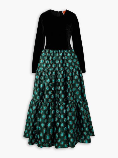 Other Designers Big tiered velvet and jacquard maxi dress