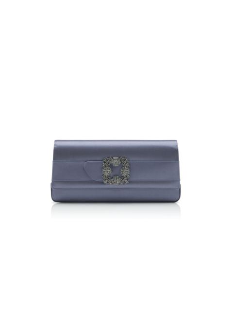 Manolo Blahnik Grey Satin Jewel Buckle Clutch