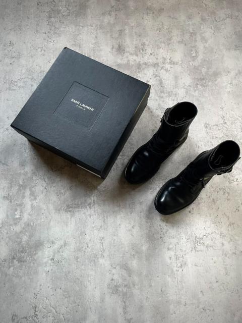 SAINT LAURENT Saint Laurent Paris 13FW Hedi Slimane Double Buckle Lace-Up Leather Combat Boots by Hedi Slimane