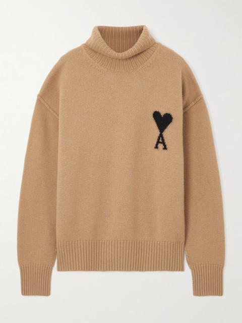 AMI Paris Oversized intarsia-knit wool turtleneck sweater Camel