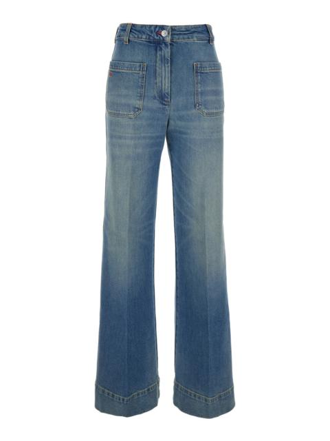 Victoria Beckham Victoria Beckham Women 'Alina' Blue Jeans With Belt Loops And Logo Embroidery On The Pocket In Denim
