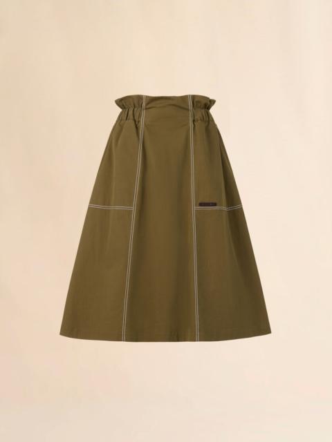 Marni GREEN GABARDINE MIDI SKIRT WITH PAPERBAG WAIST