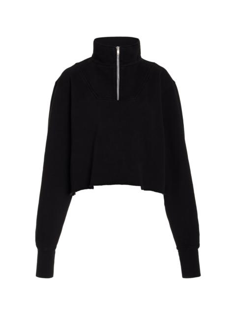 LES TIEN Cropped Raglan-Sleeve Cotton Pullover black