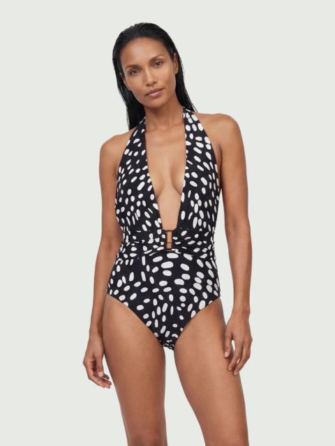 KAREN MILLEN Polka Dot Print Plunge Swimsuit