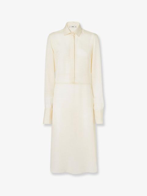 FENDI Fendi Silk Jacquard Chemisier Dress Beige