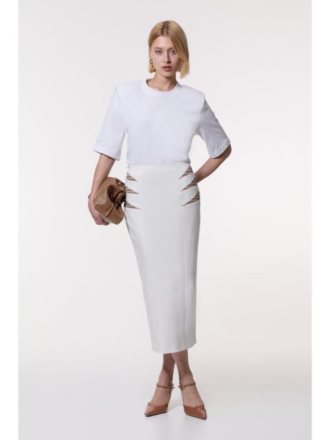 KAREN MILLEN Compact Stretch Jacquard Insert Midi Pencil Skirt