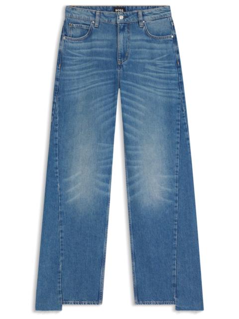 BOSS RELAXED-FIT JEANS IN INDIGO DENIM WITH STEPPED HEMS