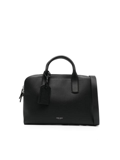 GIORGIO ARMANI logo-stamp leather laptop bag