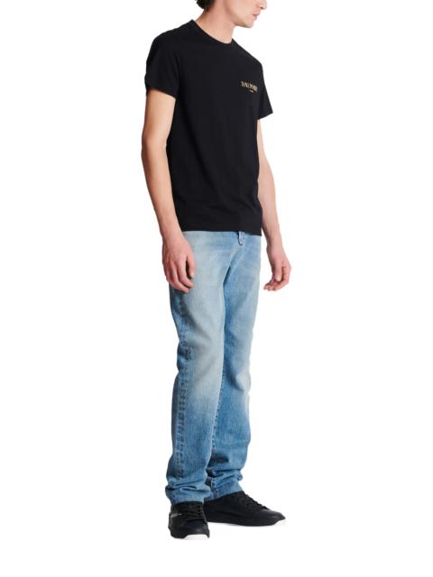 Balmain T-Shirt With Vintage Gel Balmain Logo in Gold at Nordstrom