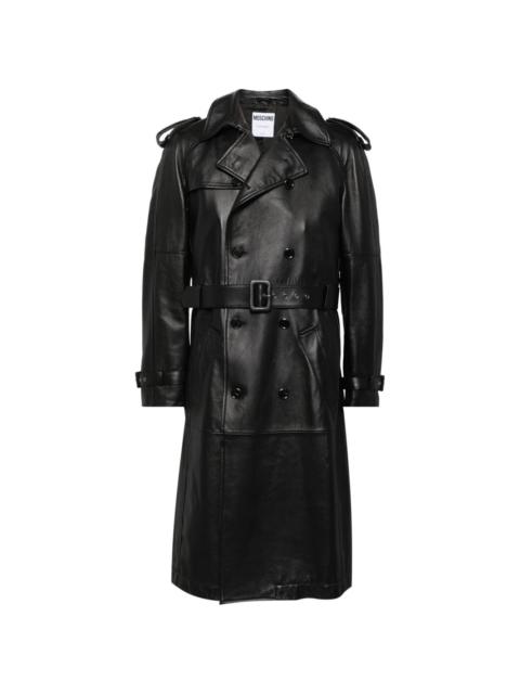 belted leather trench coat