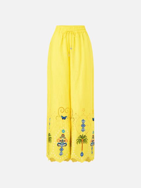 CAMILLA STRAIGHT LEG EMBROIDERED PANT