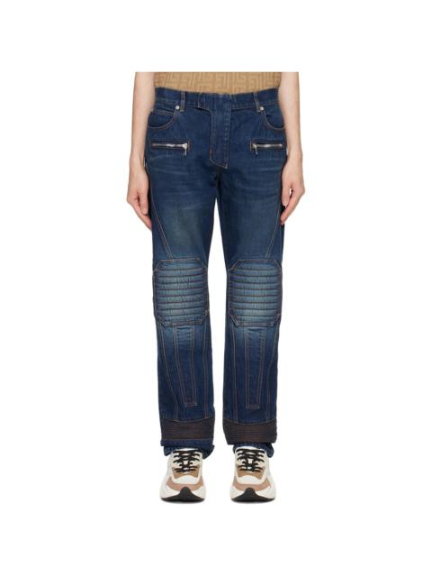 Balmain Navy Straight-Leg Biker Jeans