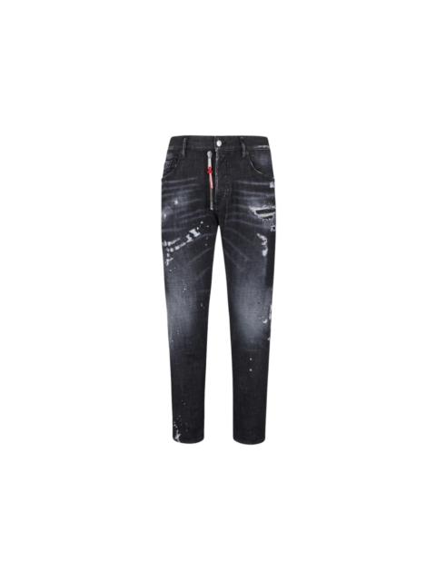 DSQUARED2 Dsquared2 Skater Jean Ripped Thighs Paint Splatter Wash Jeans Black