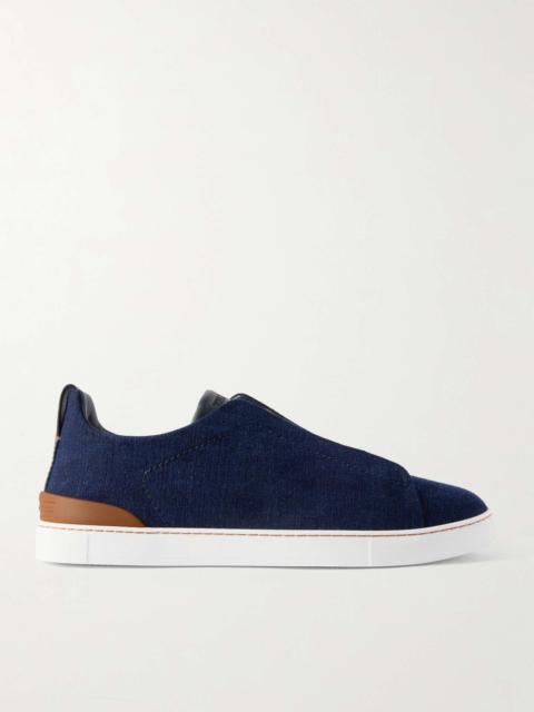 Triple Stitch Leather-Trimmed Canvas Sneakers
