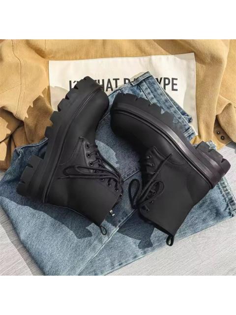 Other Designers Japanese Brand - Chunky Platform Split Leather Combat Boots - Matte Black