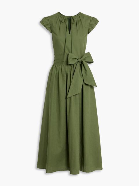 Other Designers Belted cotton and linen-blend midi dress