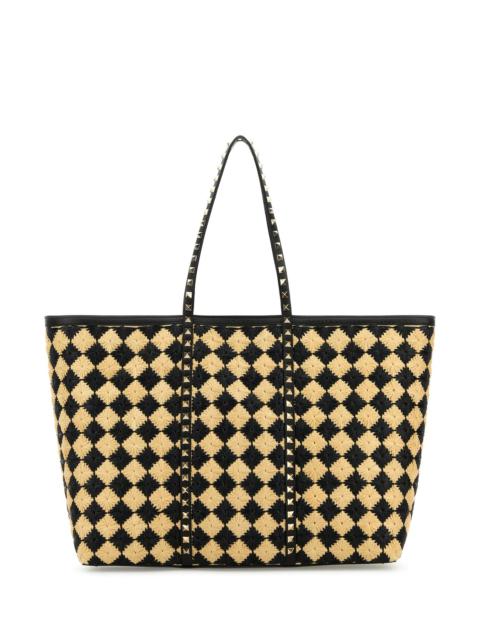 Valentino Embroidered raffia Rockstud shopping bag