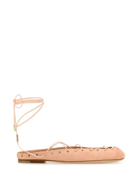 Chloé Chloe Women Light Pink Suede Chloe Ghillies Ballerinas