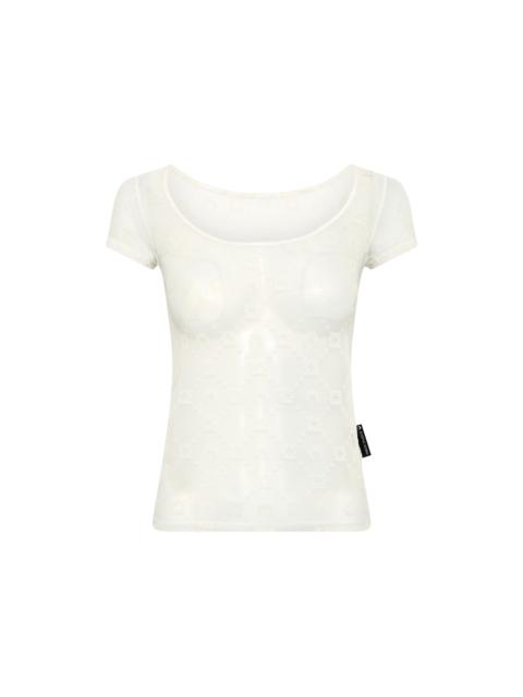 Marine Serre Recycled Mesh Flock Open Neck Top