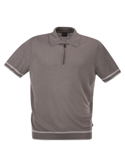 BOSS Boss Men Linen And Viscose Polo Shirt With Zip And Contrast Trims