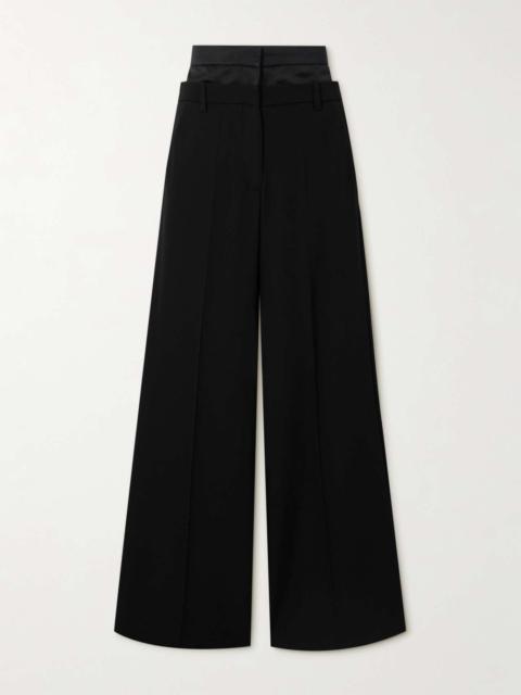 Satin-trimmed grain de poudre wool wide-leg pants Black