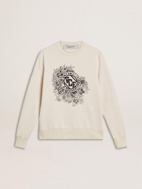 Golden Goose Women’s worn-white cotton sweatshirt with embroidery
