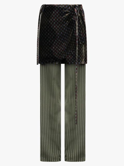 Dries Van Noten PRITTY SQUARE PRINT PANT WITH TIE MINI SKIRT | KHAKI