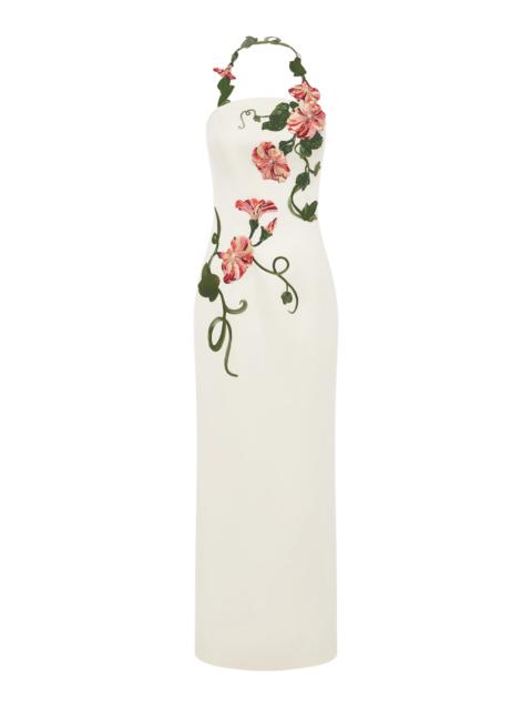 LEO LIN Ava Embroidered Crepe Maxi Dress white