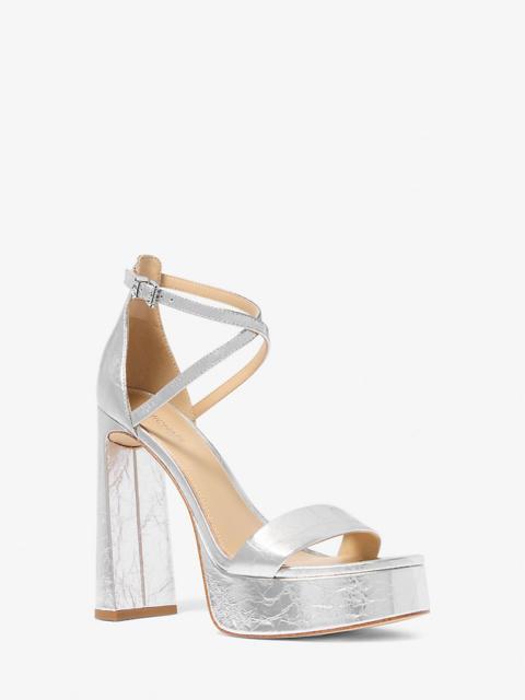 MICHAEL KORS Cami Crackled Metallic Leather Platform Sandal