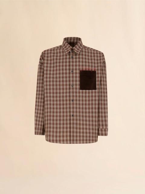 Marni BROWN WOOL SHIRT WITH MARNI MENDING LOGO
