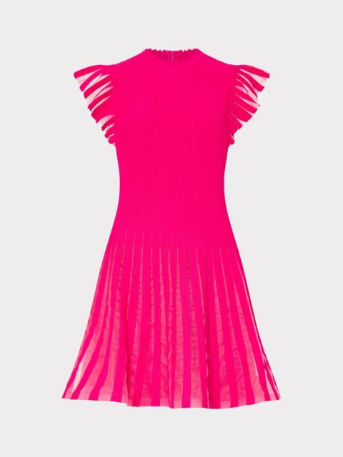MILLY Sheer Flutter Sleeve Knit Dress
