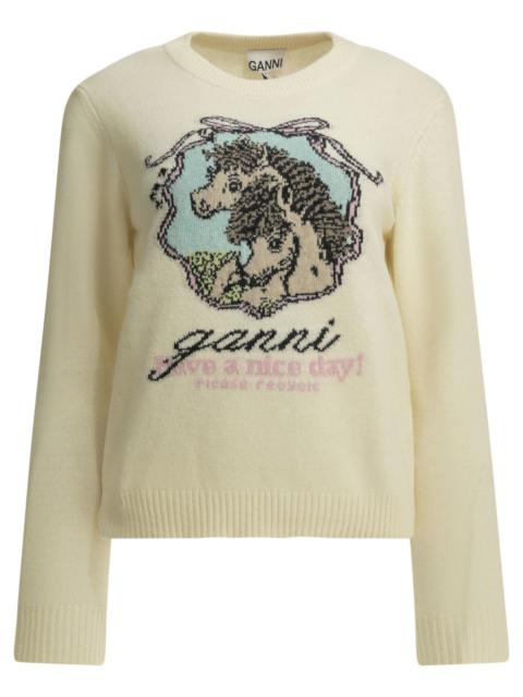 GANNI Ganni Horses Crew-neck Sweater White