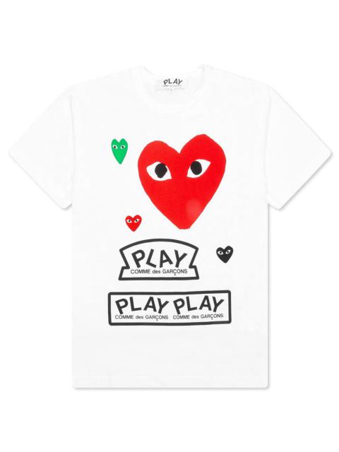 Comme des Garçons PLAY COMME DES GARCONS PLAY RED MULTI LOGO S/S T-SHIRT - WHITE