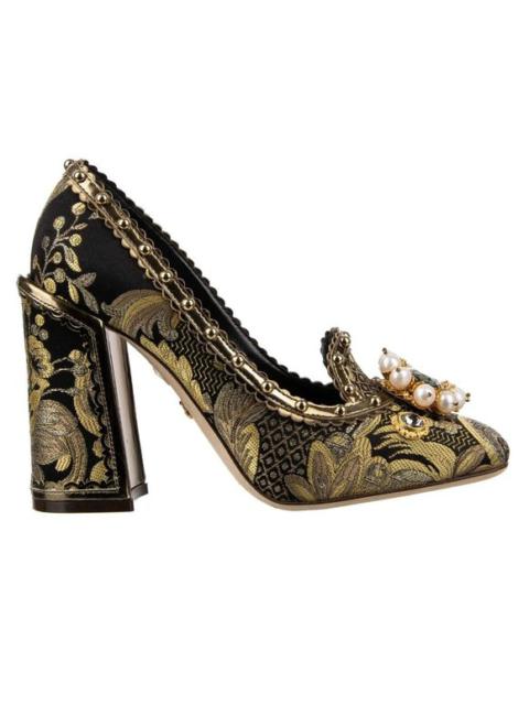 Dolce & Gabbana Baroque Pumps KEIRA Pearls Crystals Gold Black 36.5 US 6.5 12000