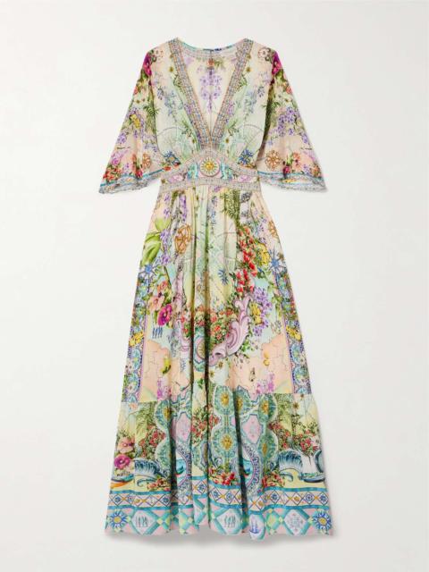 Just Coasting crystal-embellished printed silk crepe de chine maxi dress Multi