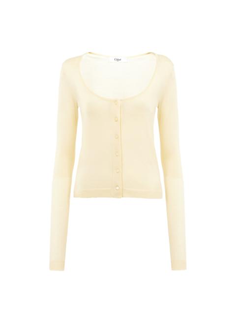 Chloé SCOOP-NECK FITTED CARDIGAN IN SUPERFINE WOOL KNIT