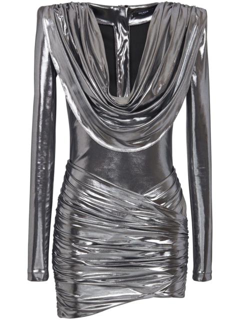 Balmain cowl-neck lamé mini dress